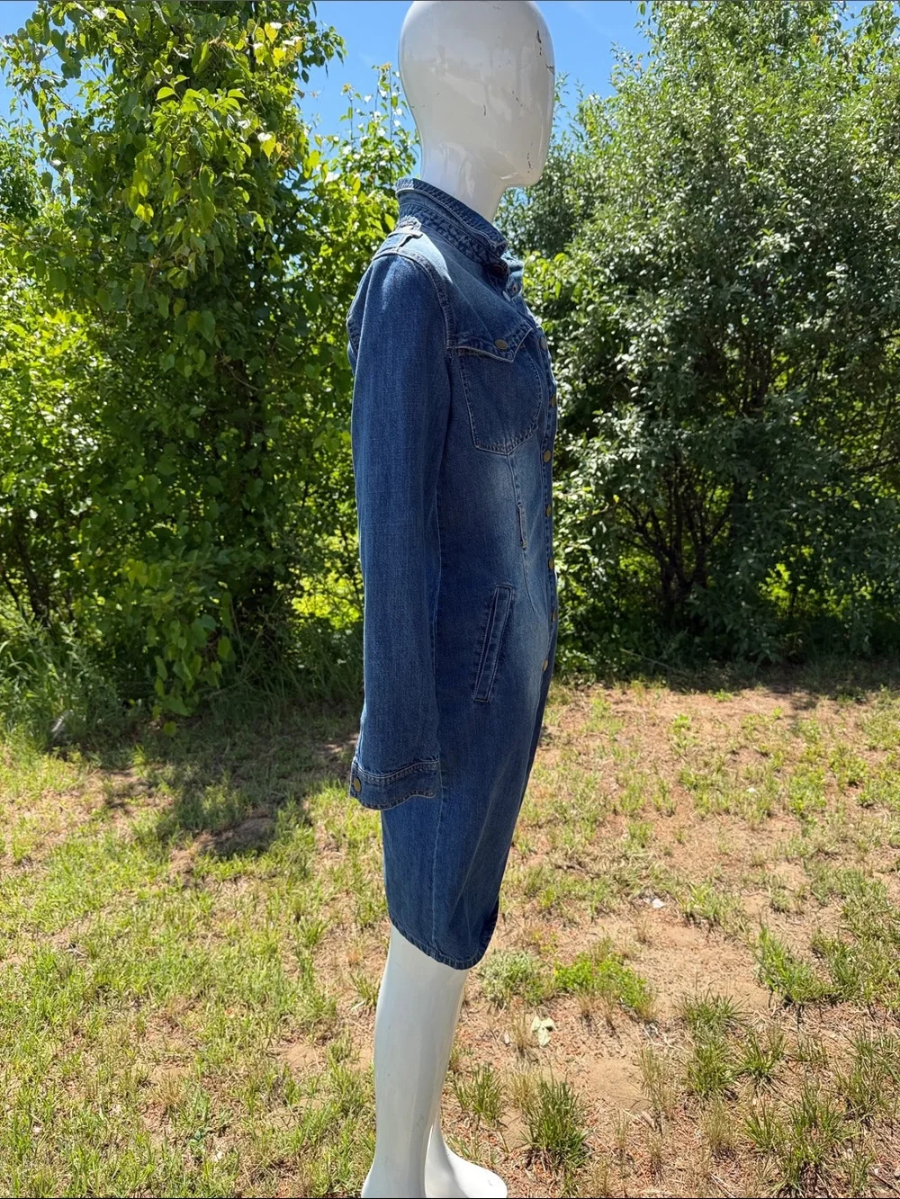 Mebon Dark Wash Denim Shirt Dress Button Front Western Style Small
